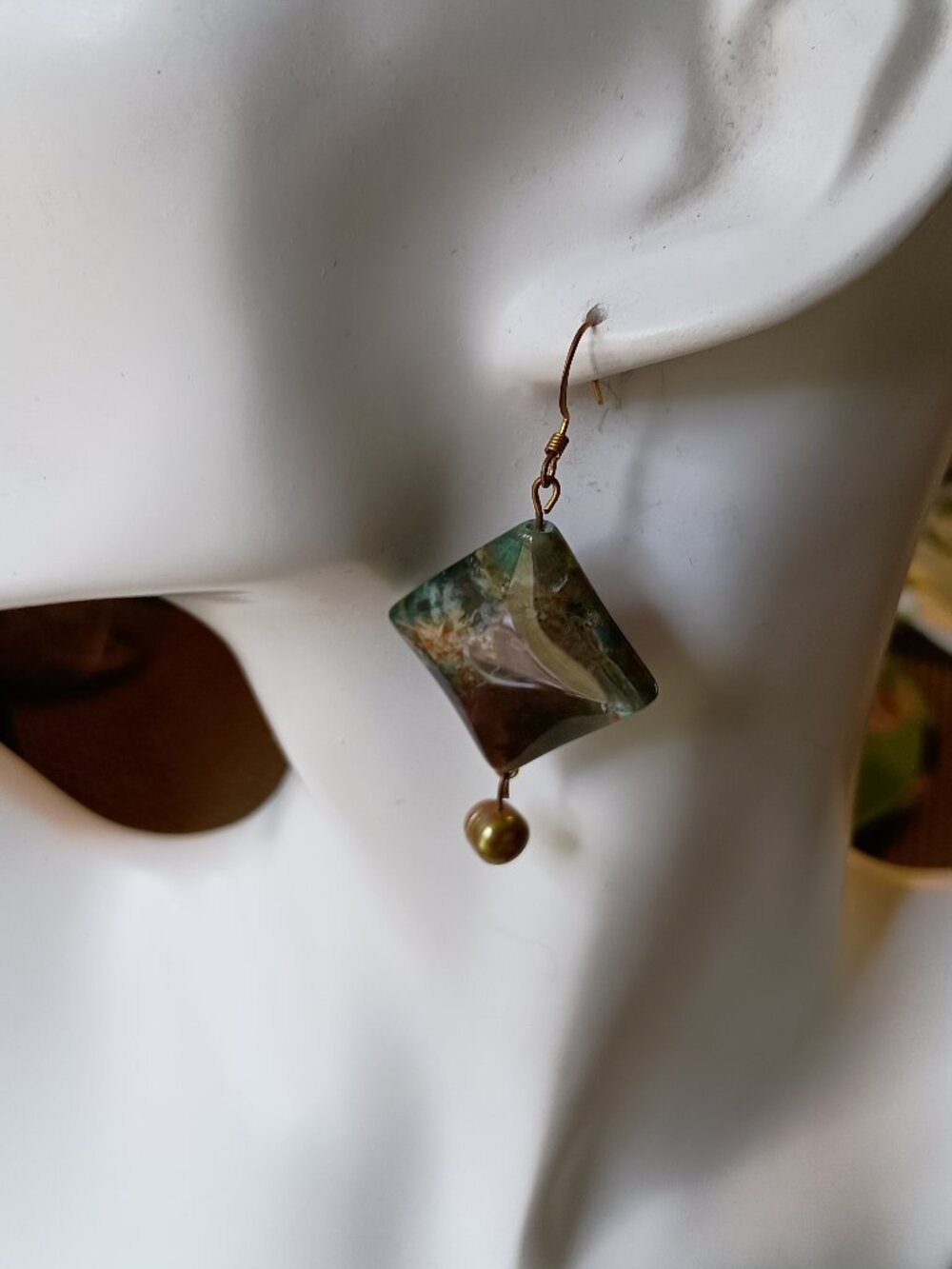Natural Stone and Freshwater Pearls Fishhook Earrings Original Design
